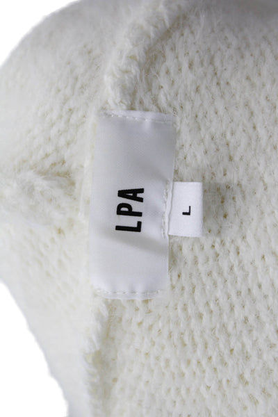 LPA Womens Pullover Long Sleeve V Neck Hoodie Sweatshirt White Size Large