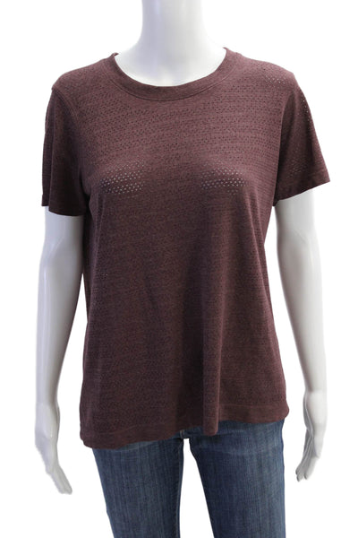 Lululemon Womens Short Sleeve Scoop Neck Open Knit Tee Shirt Burgundy Size 10