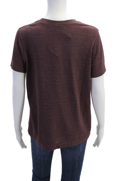 Lululemon Womens Short Sleeve Scoop Neck Open Knit Tee Shirt Burgundy Size 10