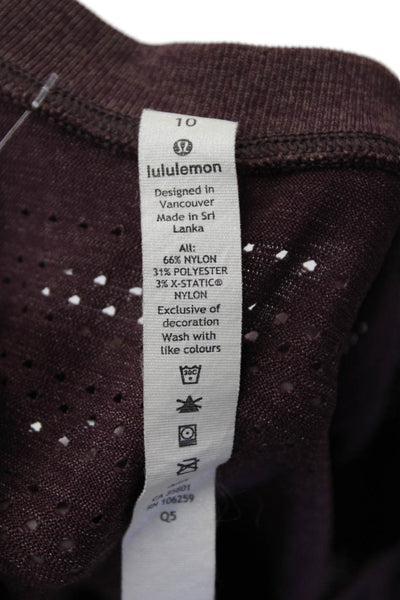 Lululemon Womens Short Sleeve Scoop Neck Open Knit Tee Shirt Burgundy Size 10