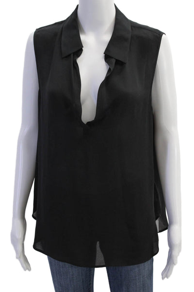 L Agence Womens Sleeveless Collared V Neck Silk Boxy Blouse Top Black Size 8