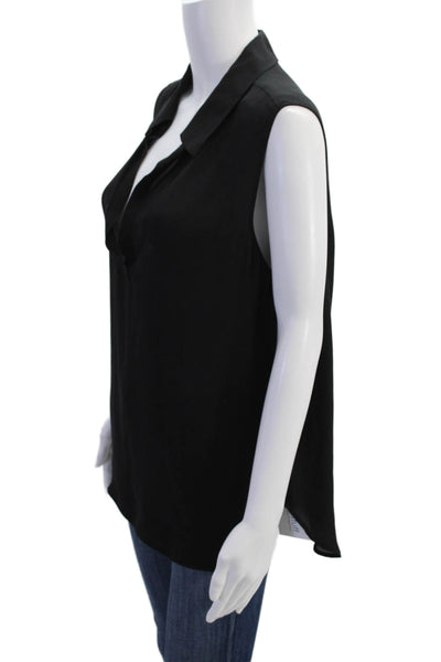 L Agence Womens Sleeveless Collared V Neck Silk Boxy Blouse Top Black Size 8