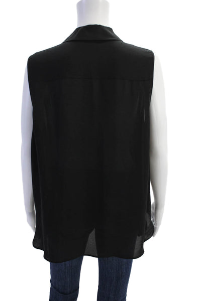 L Agence Womens Sleeveless Collared V Neck Silk Boxy Blouse Top Black Size 8