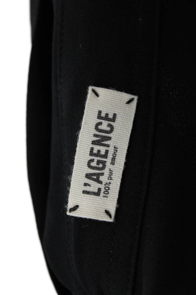 L Agence Womens Sleeveless Collared V Neck Silk Boxy Blouse Top Black Size 8