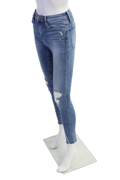 Frame Womens Zipper Fly High Rise Distressed Skinny Jeans Blue Denim Size 26