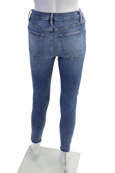 Frame Womens Zipper Fly High Rise Distressed Skinny Jeans Blue Denim Size 26