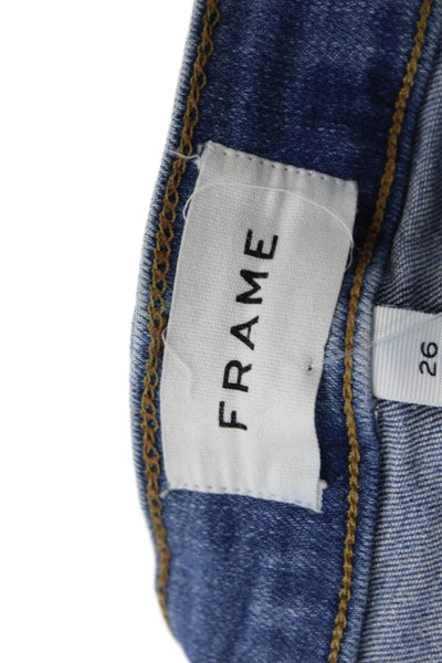 Frame Womens Zipper Fly High Rise Distressed Skinny Jeans Blue Denim Size 26