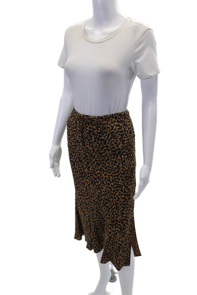 Madewell Womens Animal Print Drawstring Waist Mid-Calf Skirt Brown Size 0