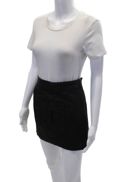 Allsaints Womens Cotton One Pocket Button Up Mini Denim Skirt Black Size 6