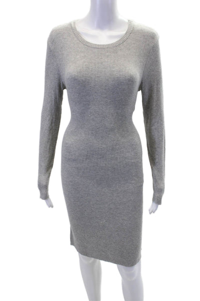 Velvet Womens Ribbed Knit Tie Front Round Neck Long Sleeve Dress Gray Size S