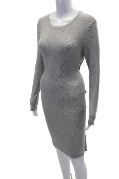 Velvet Womens Ribbed Knit Tie Front Round Neck Long Sleeve Dress Gray Size S