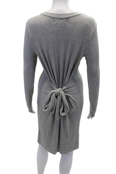 Velvet Womens Ribbed Knit Tie Front Round Neck Long Sleeve Dress Gray Size S
