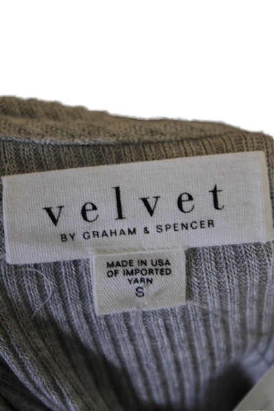 Velvet Womens Ribbed Knit Tie Front Round Neck Long Sleeve Dress Gray Size S