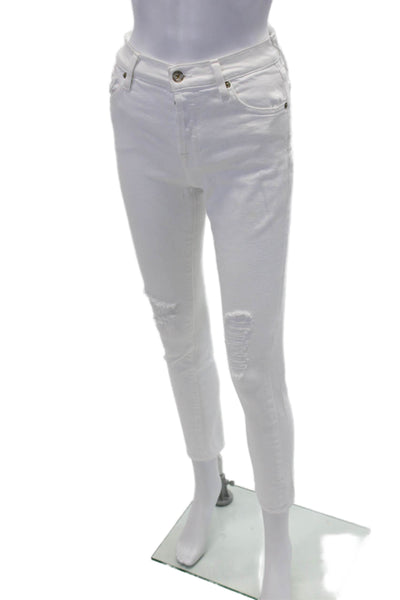 7 For All Mankind Womens Cotton Distressed Mid-Rise Skinny Jeans White Size 23