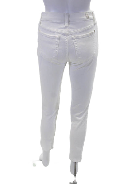 7 For All Mankind Womens Cotton Distressed Mid-Rise Skinny Jeans White Size 23