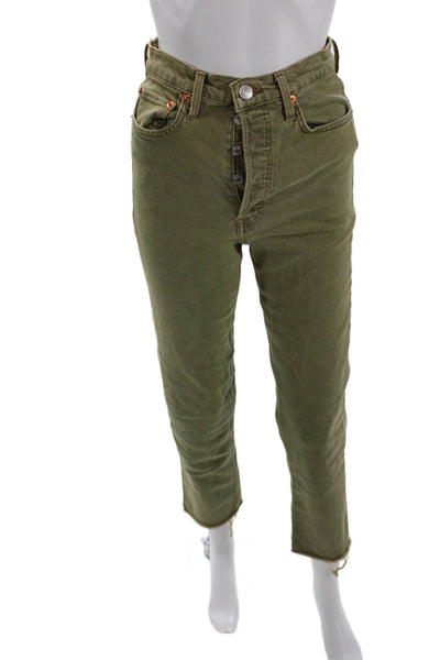 Re/Done Womens High Waisted Distressed Ankle Skinny Jeans Green Size 25