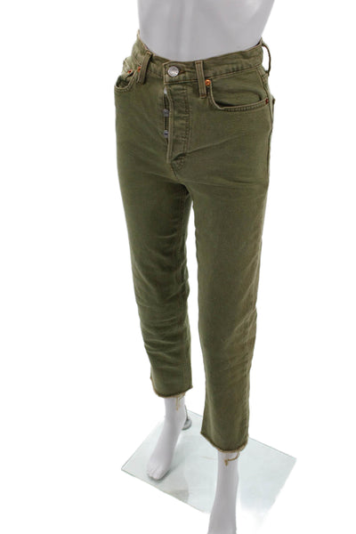 Re/Done Womens High Waisted Distressed Ankle Skinny Jeans Green Size 25