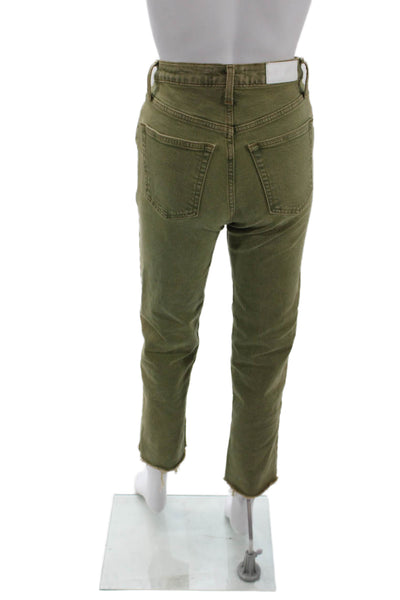 Re/Done Womens High Waisted Distressed Ankle Skinny Jeans Green Size 25