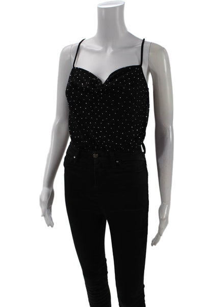 ASTR Womens Jeweled Sleeveless Bodysuit Blouse Black Size Extra Small