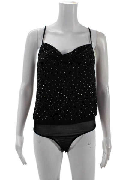 ASTR Womens Jeweled Sleeveless Bodysuit Blouse Black Size Extra Small