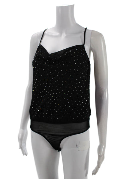 ASTR Womens Jeweled Sleeveless Bodysuit Blouse Black Size Extra Small