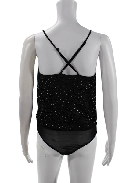 ASTR Womens Jeweled Sleeveless Bodysuit Blouse Black Size Extra Small