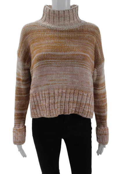 525 Womens Striped Turtleneck Long Sleeves Sweater Pink Brown Size Extra Small
