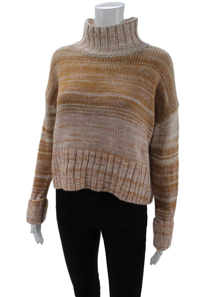 525 Womens Striped Turtleneck Long Sleeves Sweater Pink Brown Size Extra Small