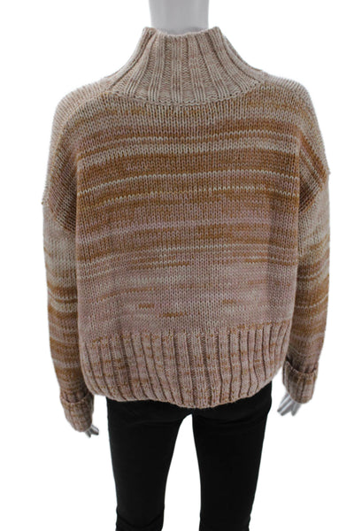 525 Womens Striped Turtleneck Long Sleeves Sweater Pink Brown Size Extra Small