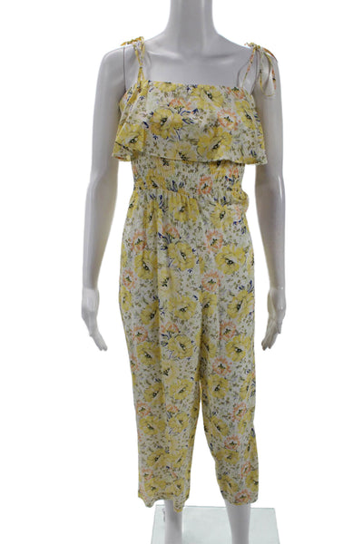 Intermix Womens Silk Floral Print Sleeveless Jumpsuit Yellow White Size 0 Petite