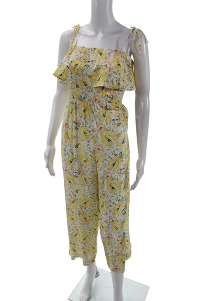 Intermix Womens Silk Floral Print Sleeveless Jumpsuit Yellow White Size 0 Petite