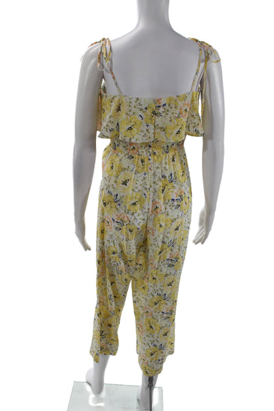 Intermix Womens Silk Floral Print Sleeveless Jumpsuit Yellow White Size 0 Petite