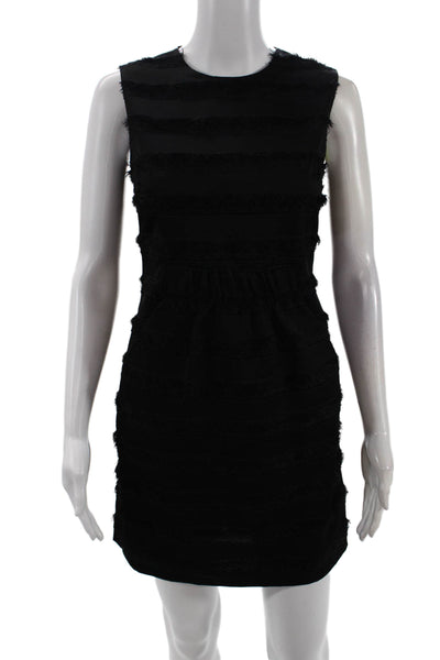 A.L.C. Womens Striped Fringe Sleeveless Knee Length Sheath Dress Black Size 0