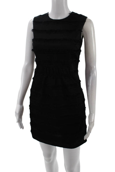 A.L.C. Womens Striped Fringe Sleeveless Knee Length Sheath Dress Black Size 0