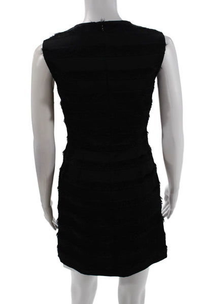 A.L.C. Womens Striped Fringe Sleeveless Knee Length Sheath Dress Black Size 0