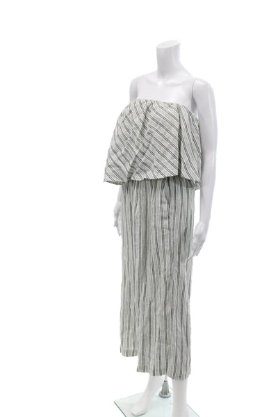 Joie Womens Ruffled Off Shoulder Striped Linen Jumpsuit White Green Size Medium