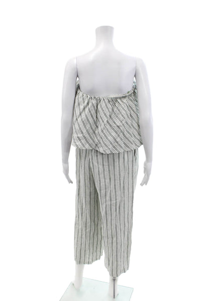Joie Womens Ruffled Off Shoulder Striped Linen Jumpsuit White Green Size Medium