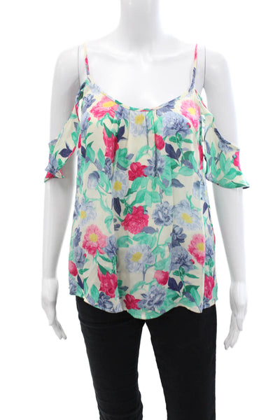 Joie Womens Sleeveless Ruffled Floral Silk Top White Multi Size Small