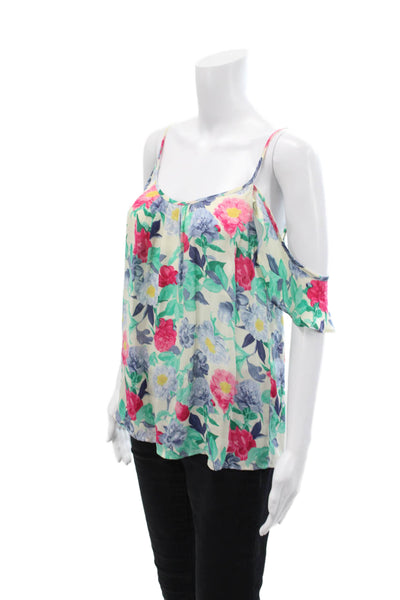 Joie Womens Sleeveless Ruffled Floral Silk Top White Multi Size Small