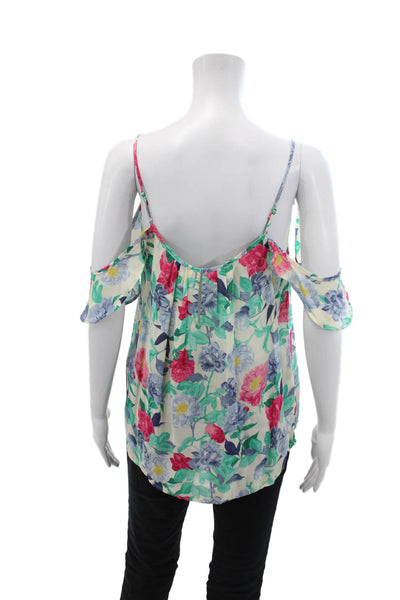 Joie Womens Sleeveless Ruffled Floral Silk Top White Multi Size Small