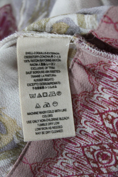 Free People Womens Long Sleeve Button Front Abstract Top White Multi Size Medium
