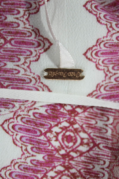 Free People Womens Long Sleeve Button Front Abstract Top White Multi Size Medium