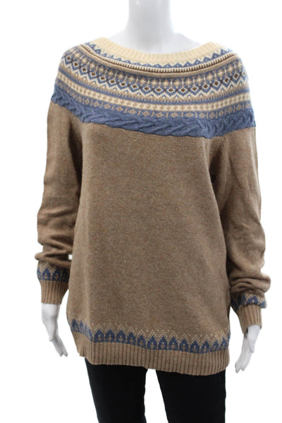 BCBGMAXAZRIA Womens Long Sleeve Boat Neck Fair Isle Sweater Brown White Size XS