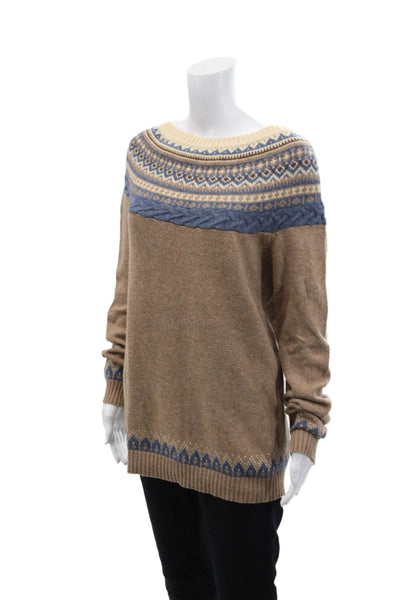 BCBGMAXAZRIA Womens Long Sleeve Boat Neck Fair Isle Sweater Brown White Size XS
