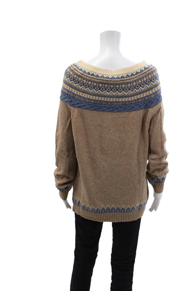 BCBGMAXAZRIA Womens Long Sleeve Boat Neck Fair Isle Sweater Brown White Size XS