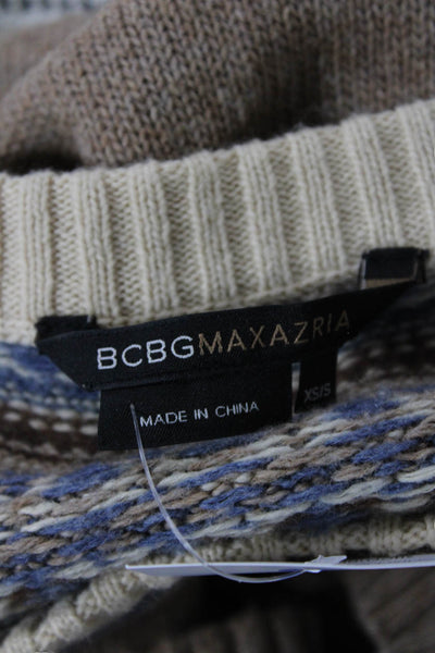 BCBGMAXAZRIA Womens Long Sleeve Boat Neck Fair Isle Sweater Brown White Size XS