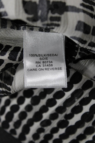 BCBGMAXAZRIA Womens 3/4 Sleeve Keyhole Abstract Silk Top White Black Size Medium
