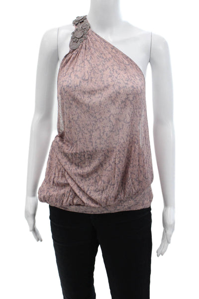 Free People Womens One Shoulder Floral Draped Knit Top Purple Size Medium