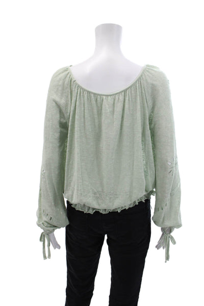 Free People Womens Long Sleeve Scoop Neck Embroidered Top Green Size Small