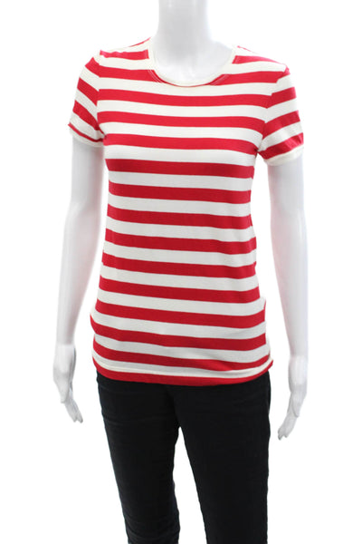 BCBGMAXAZRIA Womens Short Sleeve Scoop Neck Striped Tee Shirt White Red Large